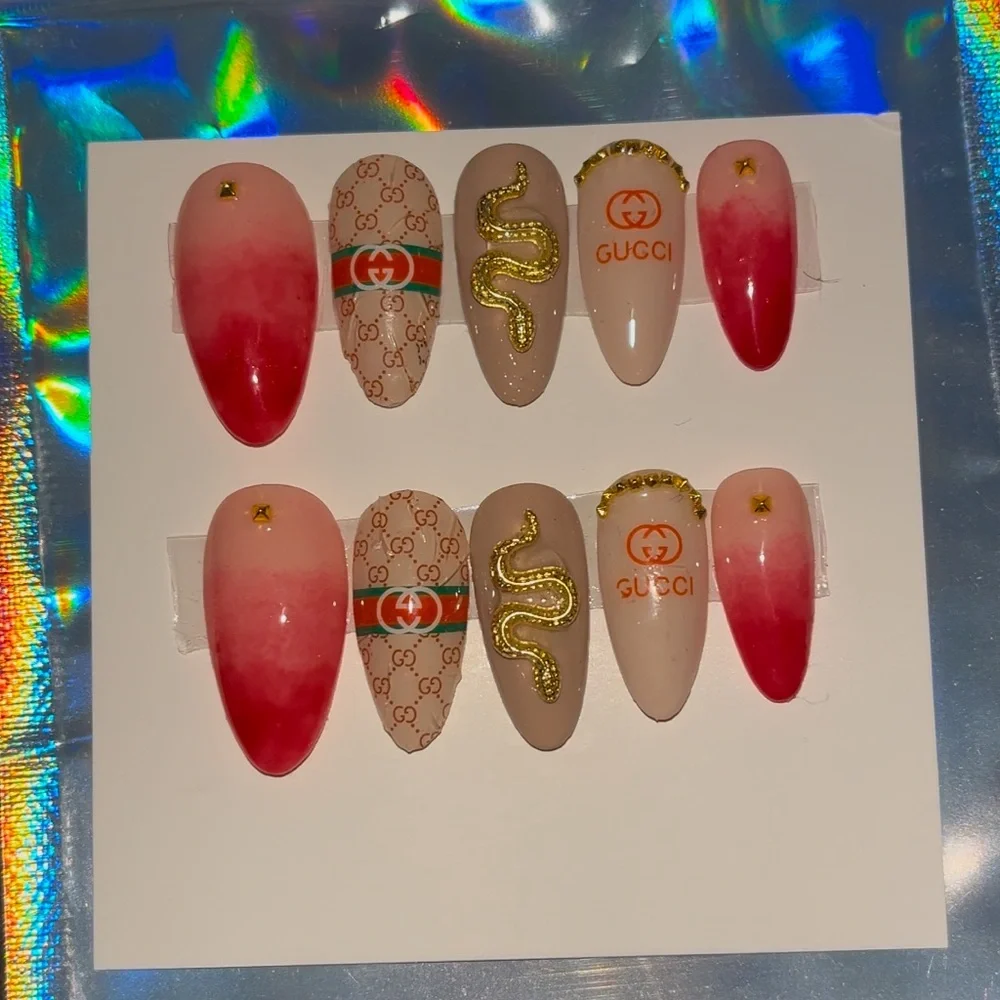10 PC Hand Crafted Ombre Cherry Line Nails NWT *CLEARANCE*